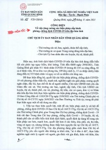 Công điện về việc tăng cường các biện pháp cấp bách phòng, chống dịch Covid-19 trên địa bàn tỉnh Quảng Bình