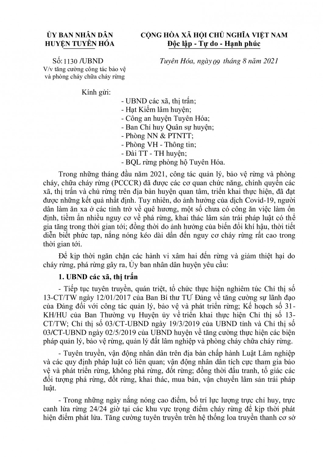 Tăng cường công tác bảo vệ và phong cháy chữa cháy rừng trên địa bàn huyện